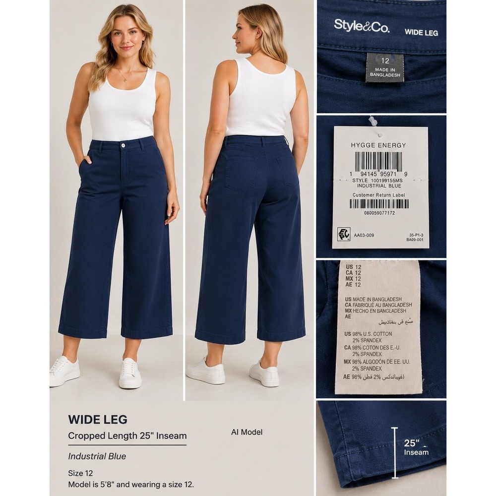 New Wide Leg Crop Pants Industrial Blue Womens Size 12 Office Casual Coastal